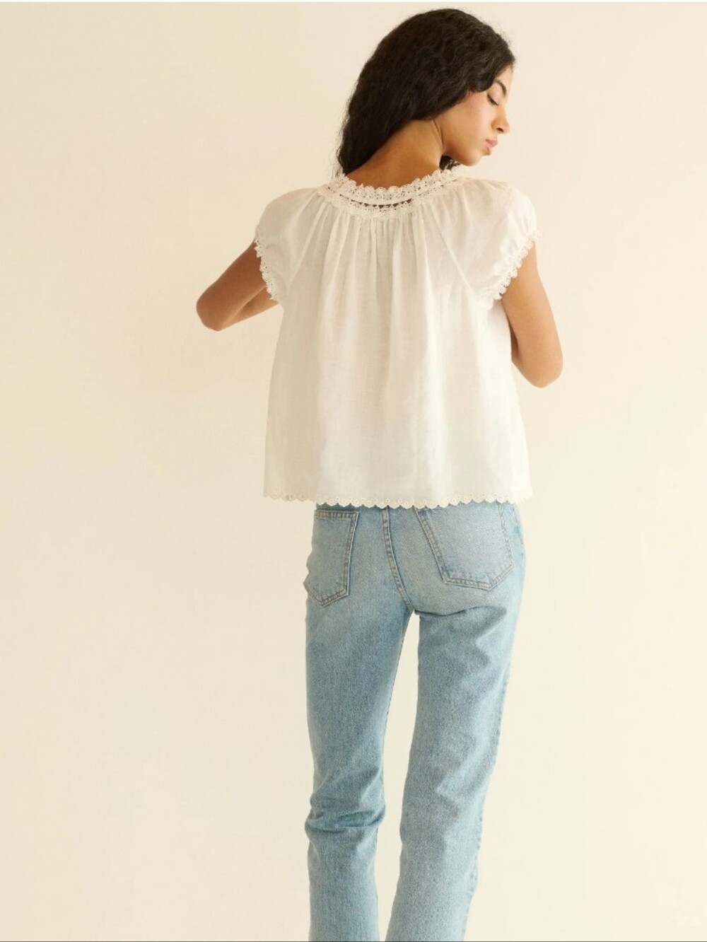 Women's White Blouse - DÔEN Marinette Vintage Inspired Peasant Embroidery Size M - Picture 4 of 13
